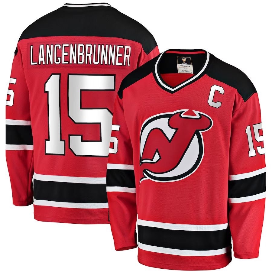 Men New Jersey Devils 15 Jamie Langenbrunner Fanatics Branded Red Premier Breakaway Retired Player NHL Jersey